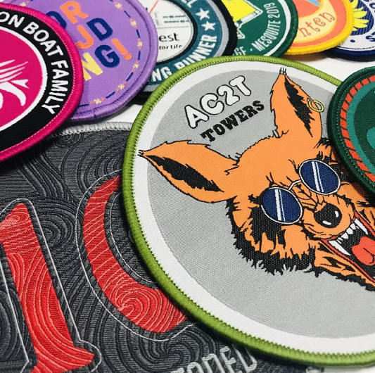 Custom woven patch showing fine detail and small text